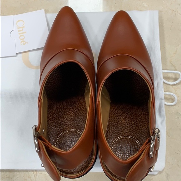 CHLOE WAVE SLINGBACK IN SEPIA BROWN LUXURY SMOOTH LEATHER WAVE HEEL SIZE 38.5 - Picture 7 of 10